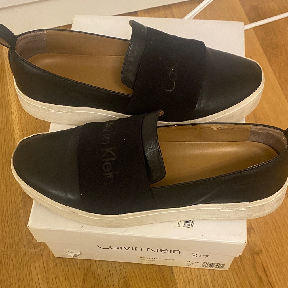 Calvin Klein Black and White Men's Slip-On Loafers